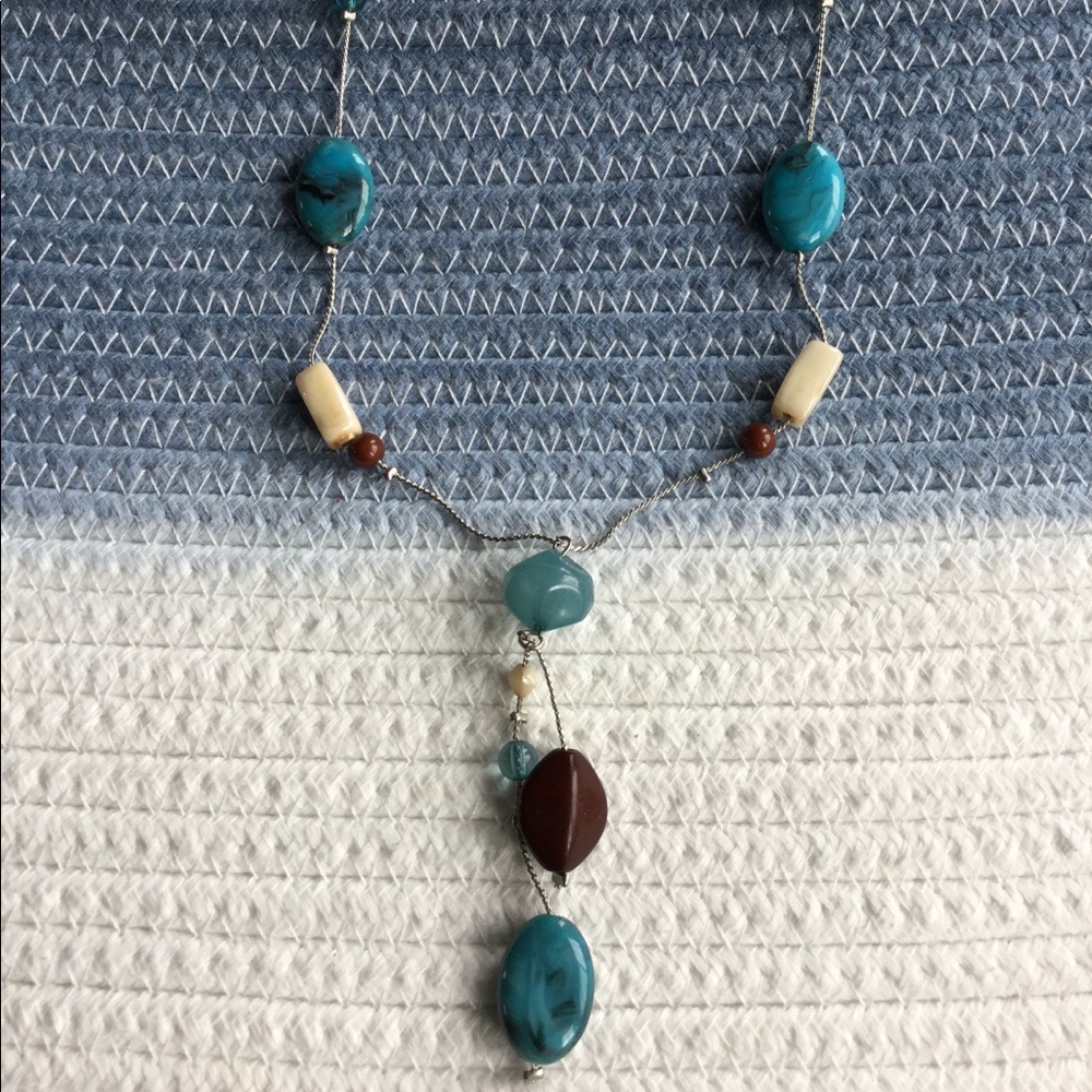 Turquoise and wood bead necklace